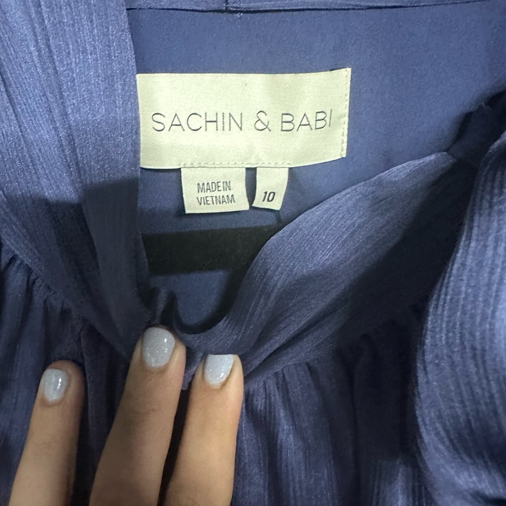 NWT Sachin and Babi Kayla Gown Tie Neck Maxi Crinkle Dress Deep Cobalt 10 - Picture 4 of 7